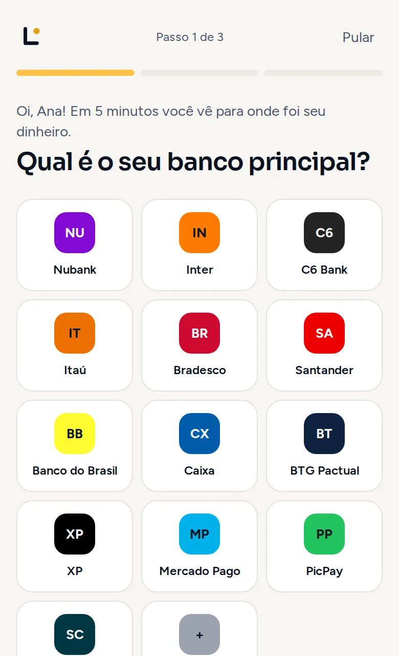 Tela do Lumimo: escolha do banco principal